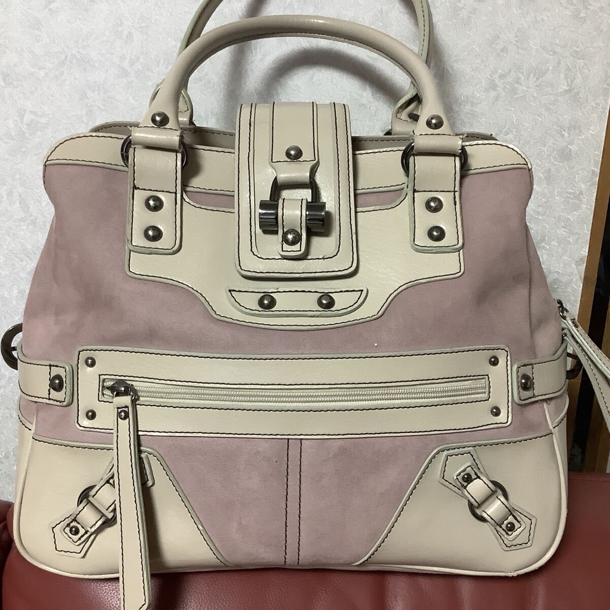 INDIVI ハンドバッグ ミニボストンバッグ ピンク スエード調拍卖