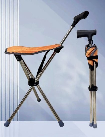 高齢者折りたたみステッキ椅子付き多機能滑り止め高齢者ステッキ伸縮椅子椅子付き登山杖拍卖