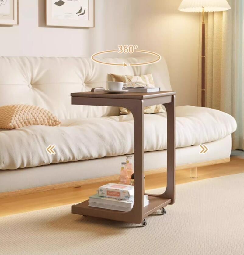 多機能★無垢材のコーヒーテーブル/移動可能 テーブル/リビング用のフタ付きキャスター付き茶台拍卖