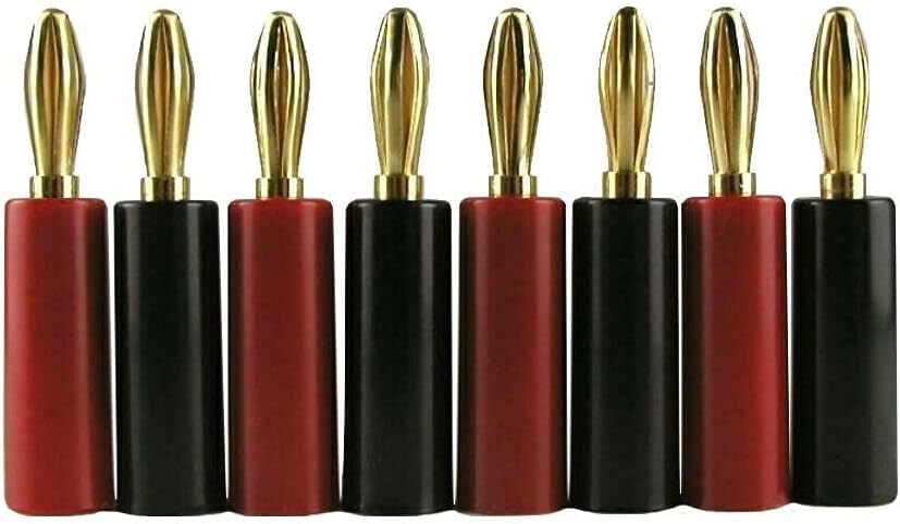 バナナプラグ 24K 金メッキ ゴールド ソルダーレス レッド&ブラック 8本セット拍卖