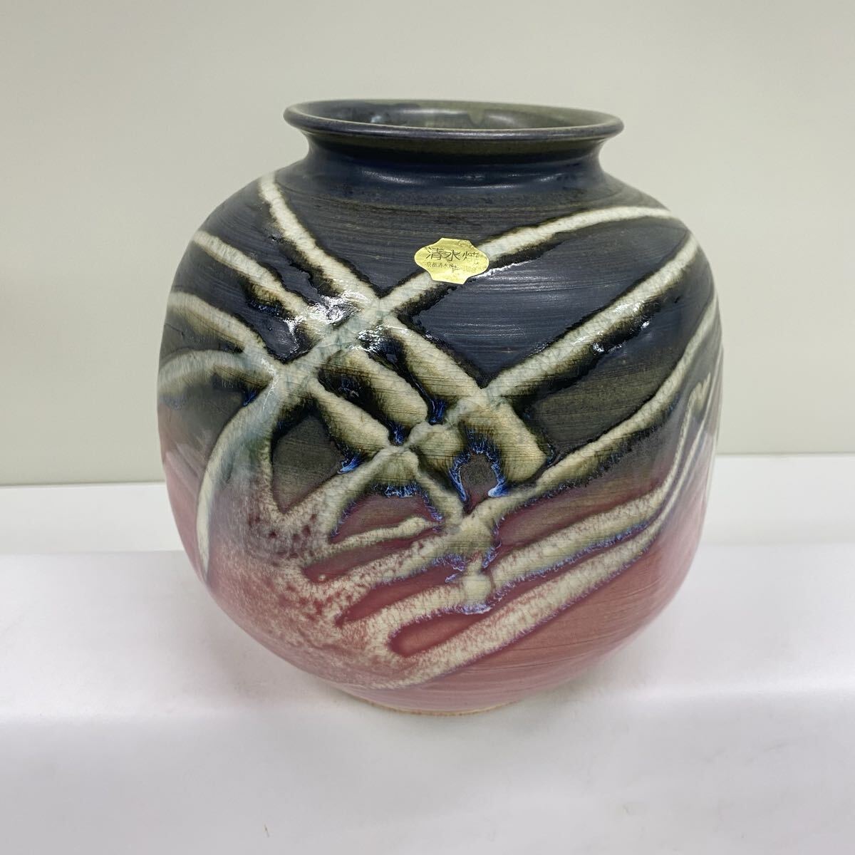 T146 陶器 京焼 清水焼 正文 銘 花瓶 壺 フラワーベース 花器 花入 置物 高さ 20cm拍卖