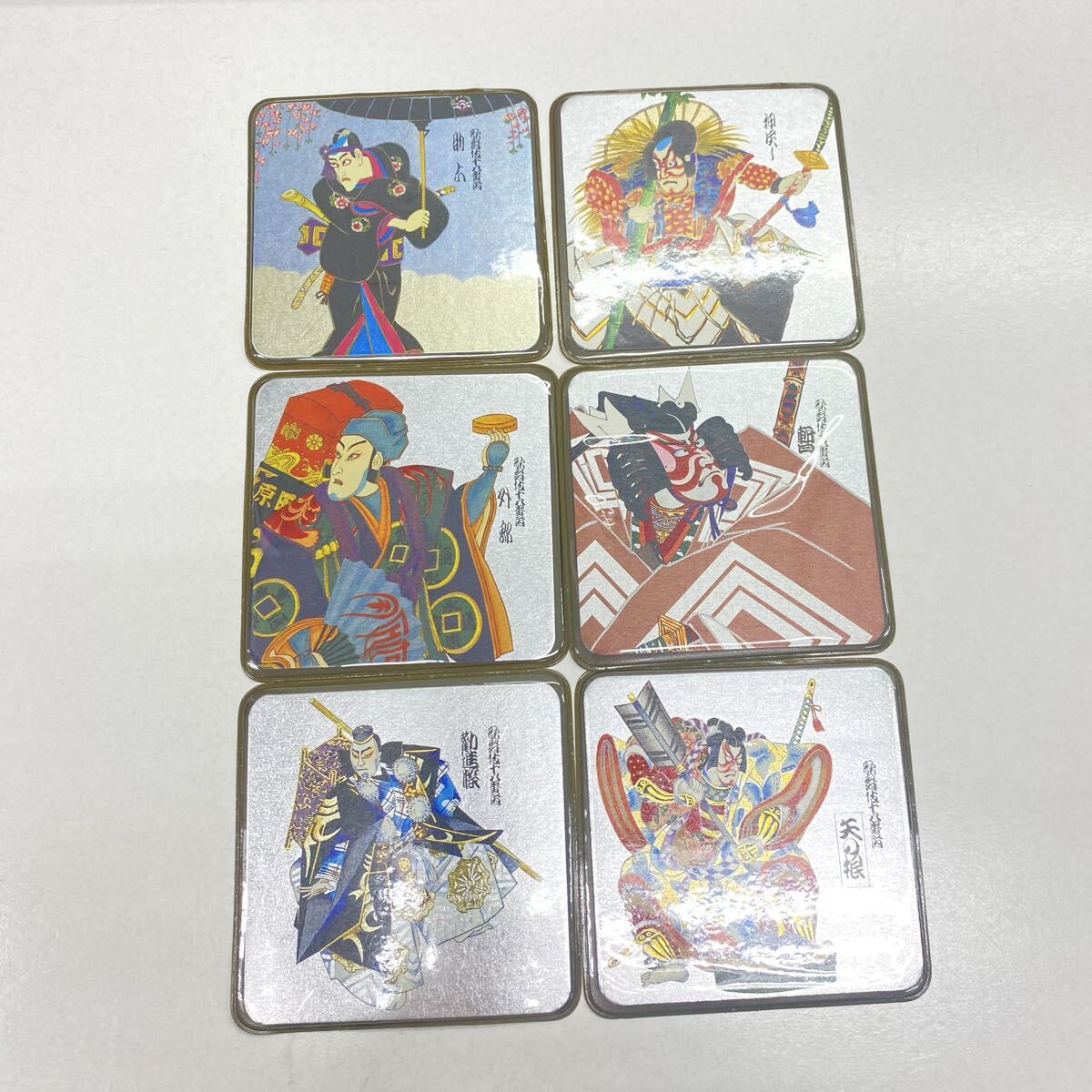 637 歌舞伎コースター Kabuki drama 6枚セット 福井朝日堂 京都 歌舞伎十八番 暫 勧進帳 助六 矢の根 押戻し 外郎売 まとめて拍卖