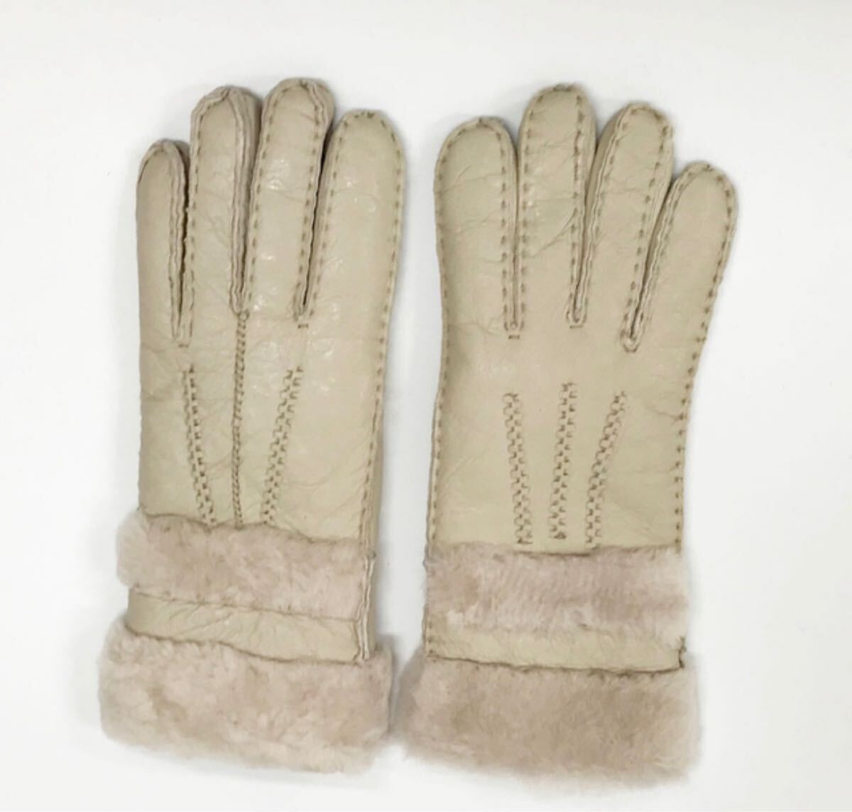 アウトレット★新品★ムートン手袋レディース 暖かい♪ アイボリー M寄り拍卖