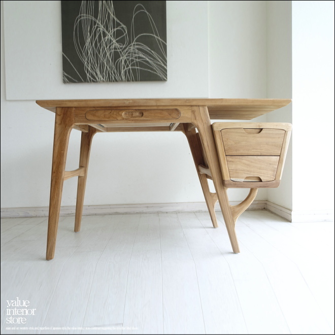 チーク無垢材 デスクVoide 片袖机 学習机 パソコンデスク 事務机 PCデスク ナチュラル 無垢材家具 W120cm 世界三大銘木拍卖