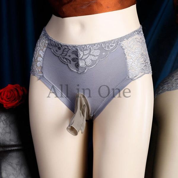 145-312-9 メンズ セクシーレース サオ付き ブリーフ 先端穴空き【グレー,XL】男性 下着 過激 男の娘 ショーツ パンツ ゲイ パンツ.1拍卖
