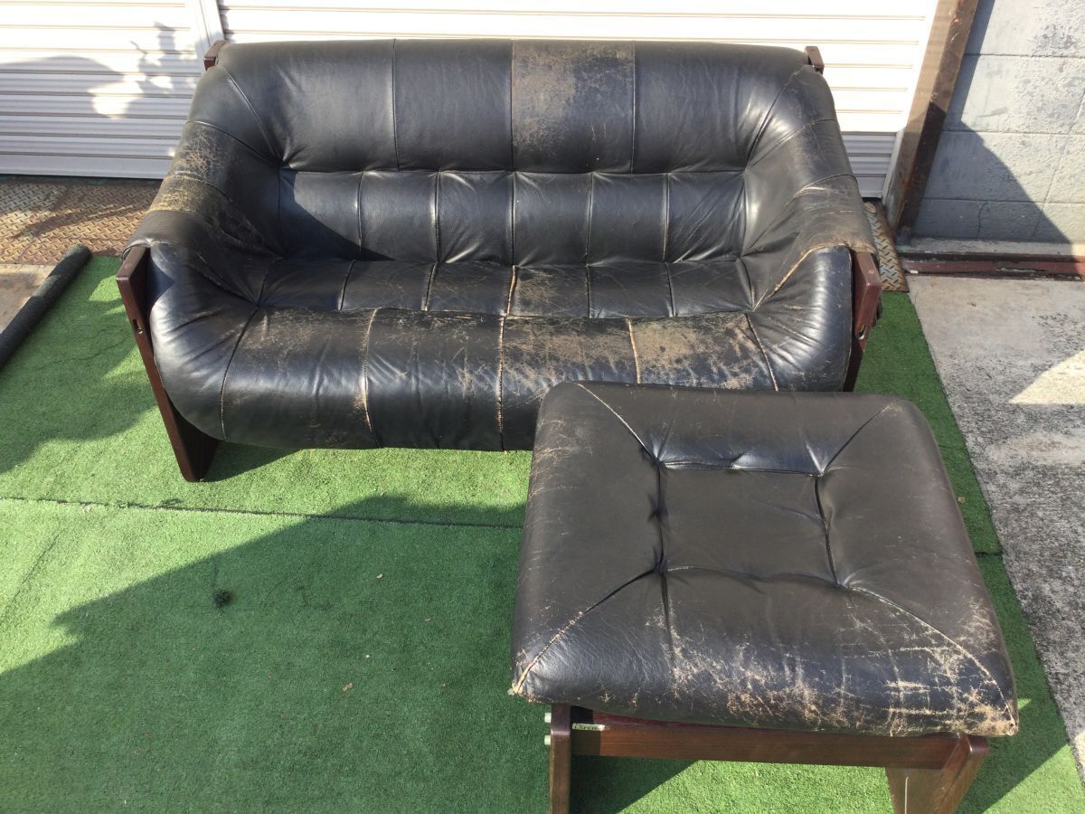 ●営KZ729-300D-200B【直接引取可能】LAFER社 Percival Lafer パーシヴァル・レイファー 2人掛けソファ オットマン付き 本革 ビンテージ /u拍卖