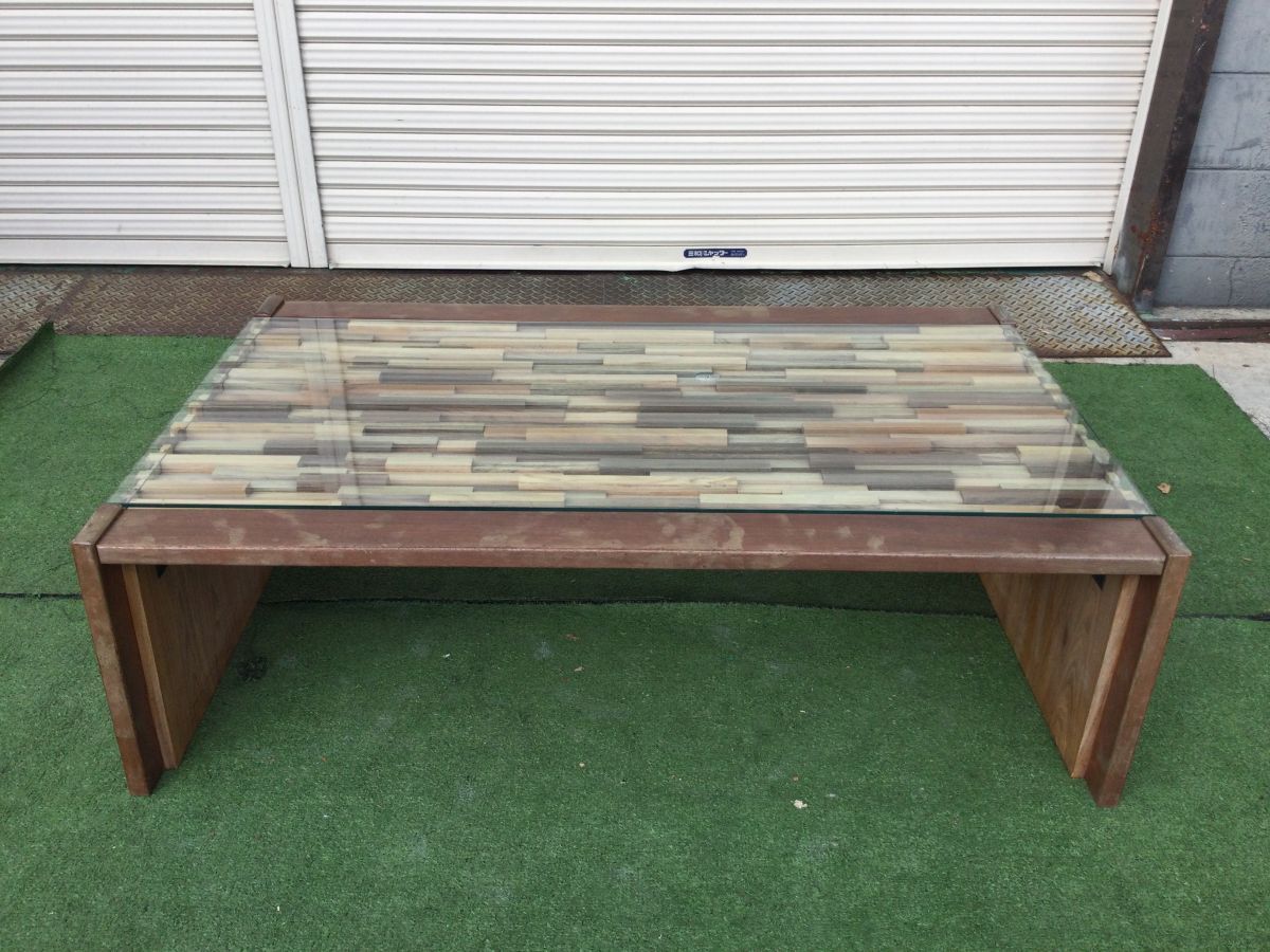 ●営KZ730-200B ブラジル Percival Lafer パーシヴァル レイファー センターテーブル ガラス 天板 無垢材 ローテーブル ヴィンテージ /u拍卖