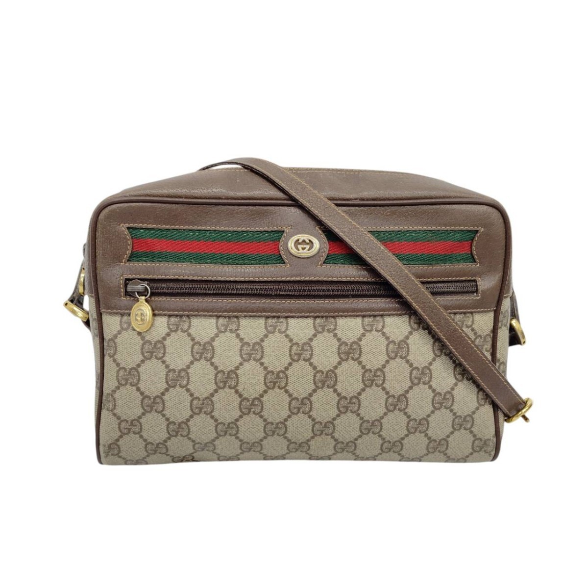 R5-00438 GUCCI グッチ オールドグッチ シェリーライン ショルダーバッグ ポシェット GG柄 PVC ヴィンテージ 119.02.088 斜め掛け 15拍卖