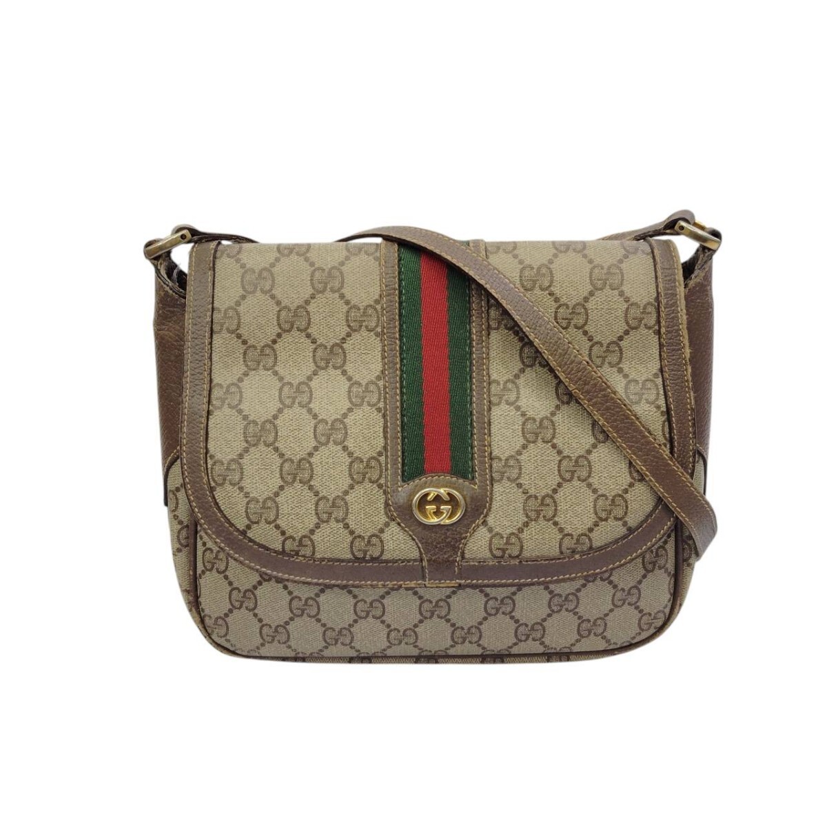 R5-00429 OLD GUCCI オールドグッチ 001.115.0914 シェリーライン ショルダーバッグ GG柄 PVC レザー 斜め掛け可 ヴィンテージ 難あり 20拍卖