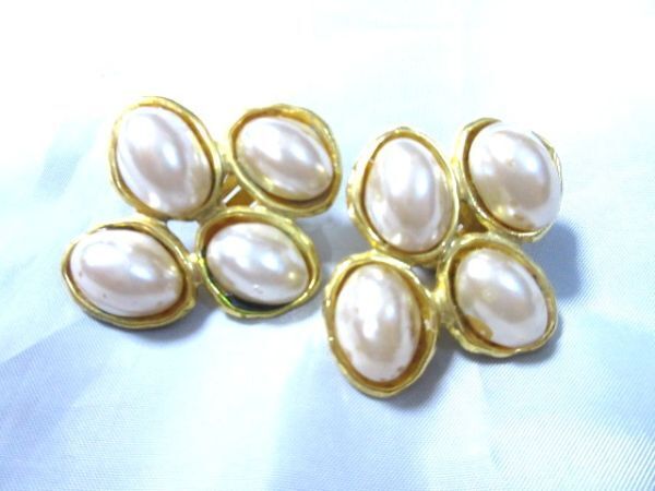 CHANEL シャネル 4P フェイクパール イヤリング バブル期 大ぶり ヴィンテージ 93P 幅 4cm ゴールドカラー 1563拍卖