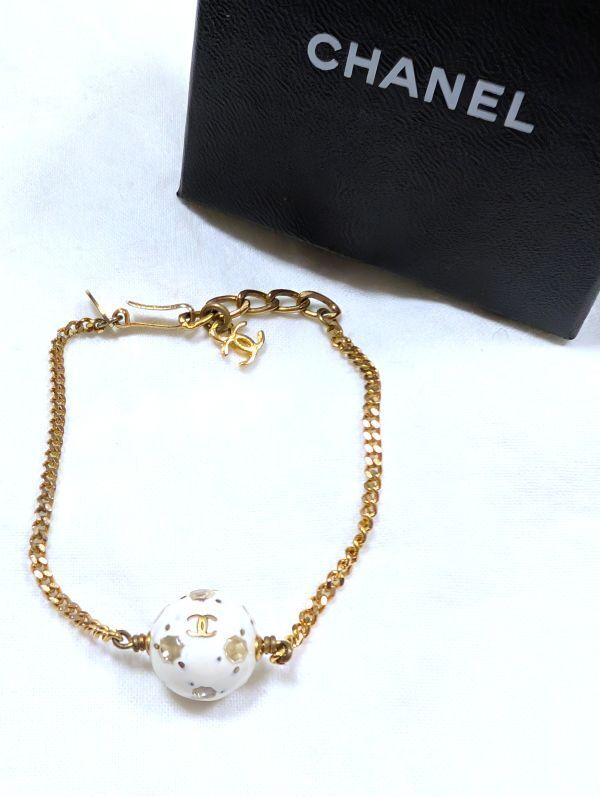 CHANEL シャネル ココマーク 98P ブレスレット ボール ラインストーン ゴールドカラー 腕回り 19.5cm 1481拍卖