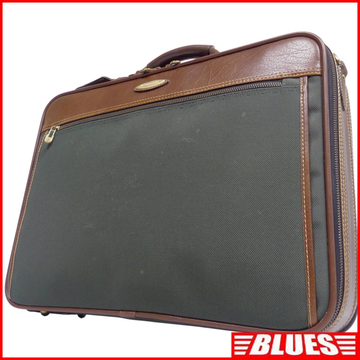 即決★Samsonite★レザーコンビビジネスバッグ サムソナイト メンズ 茶 グリーン 緑 本革 ブリーフケース 本皮 通勤 カバン 出張 鞄 鍵付拍卖