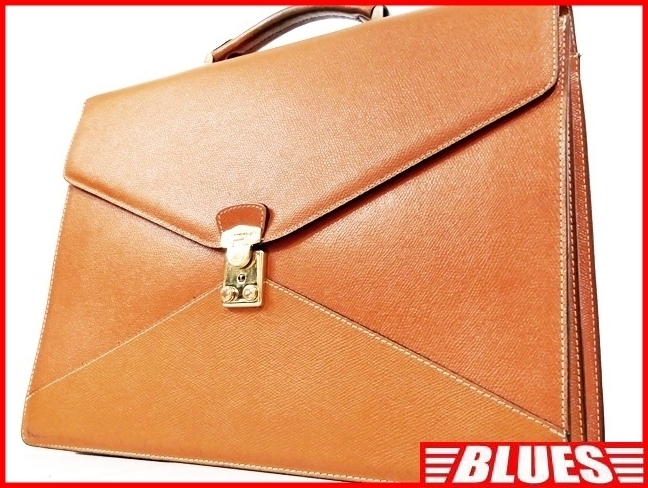 即決★フランス製 LANCEL PARIS★オールレザービジネスバッグ ランセル メンズ 茶 本革 かばん 本皮 ショルダー 通勤 2way 出張 鍵付き鞄拍卖