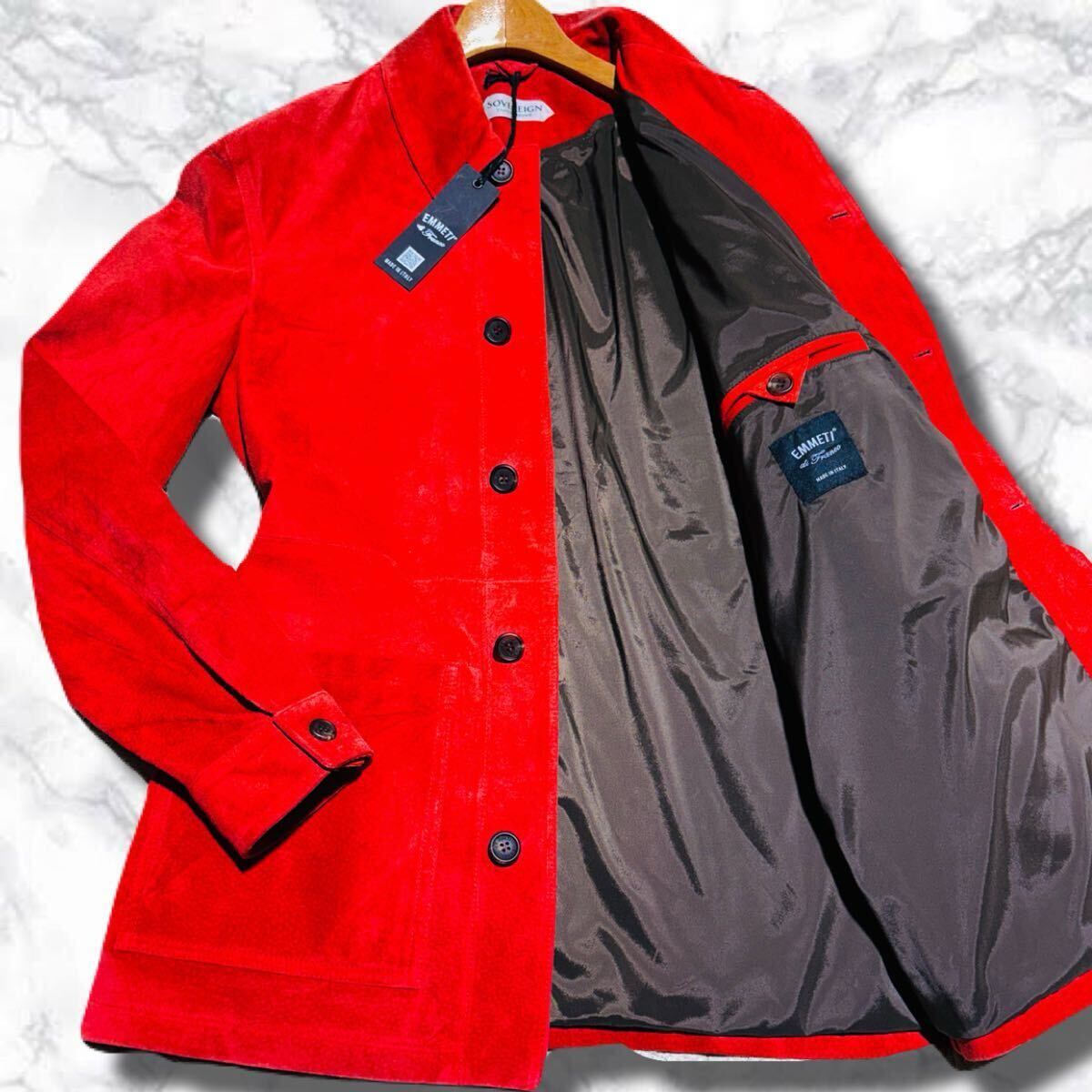 新品未使用!!!国宝級XLサイズ!!!【エンメティ EMMETI】レザージャケット スエード◎ 神々しい輝き!!! タグ付き◎ 最高峰の肌触り!!! レッド拍卖