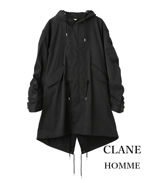 美品【CLANE HOMME|クラネ オム】定価5万4千円 BACK GATHER MODS COAT バックギャザー モッズコート 黒 サイズ2 M 拍卖