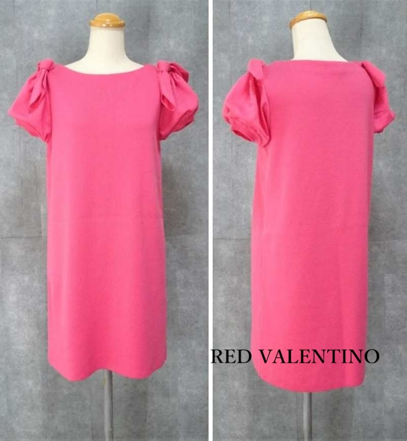 極美品【RED VALENTINO|レッドヴァレンティノ】ショルダーリボン パフスリーブ 羊毛ワンピース ピンク ニットワンピース S 即決拍卖