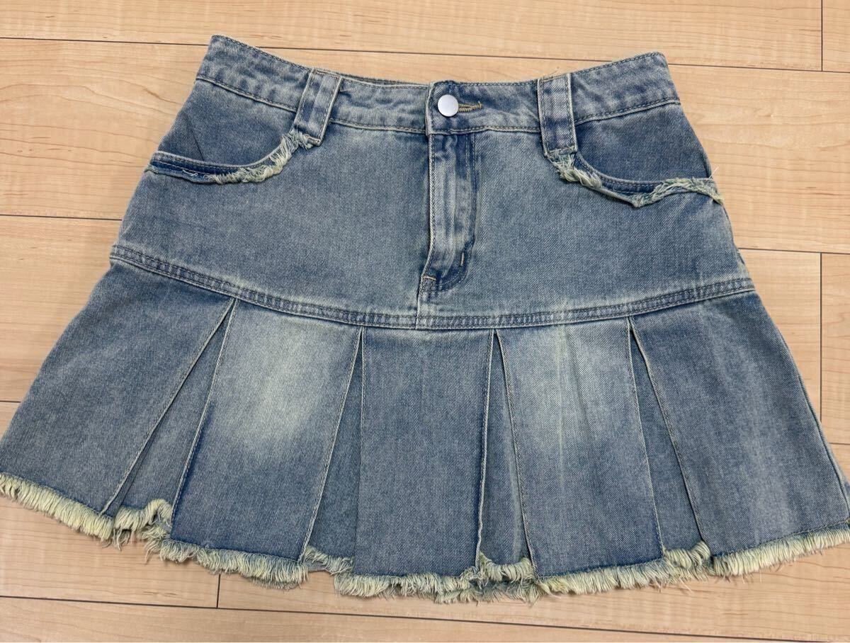 【新品に近い】レトロブルー ハイウエストプリーツ Aラインスカート Lサイズ拍卖