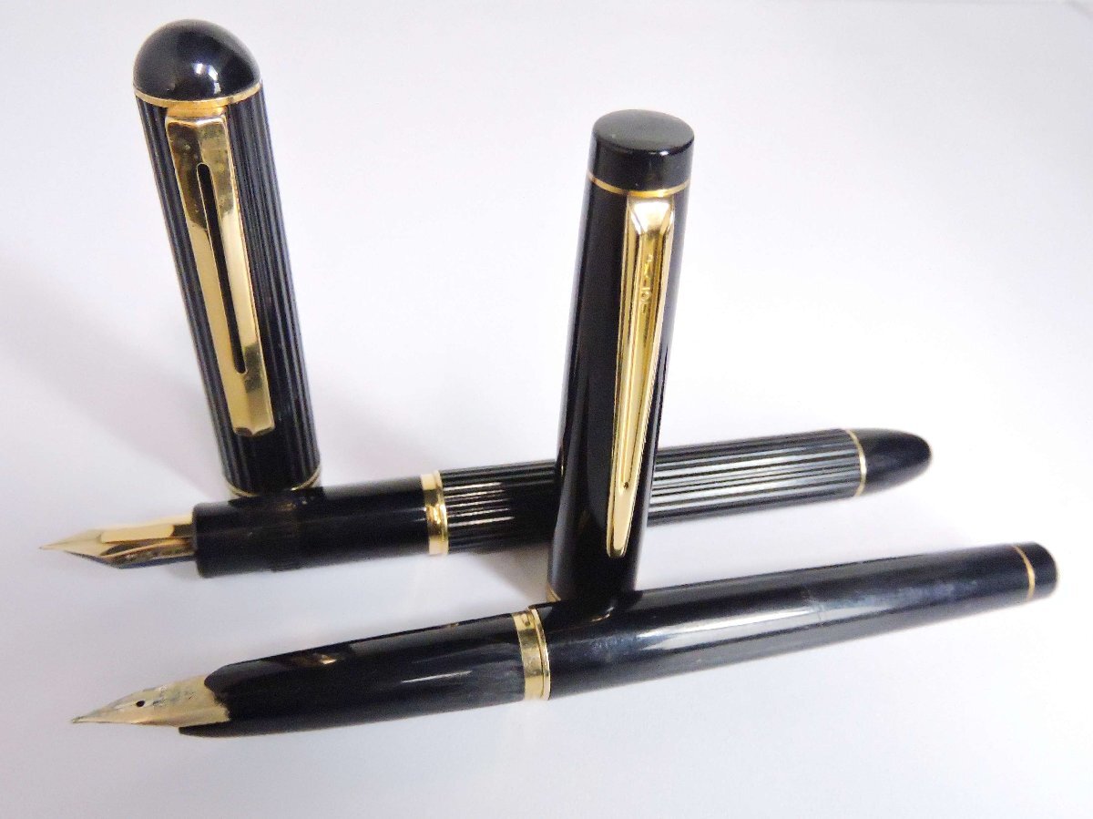 正規品 PILOT パイロット 万年筆 ペン先14K-585 太目ストライプ Elite エリート ブラック×ゴールドカラー 2点セット拍卖