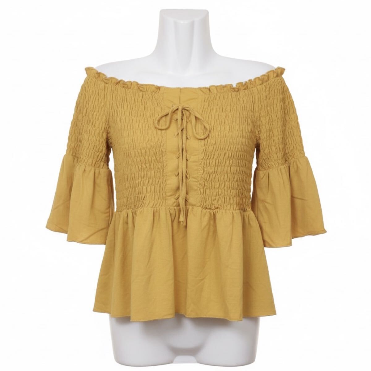 pumpkin 肩出し 2way リボン フリル トップス拍卖