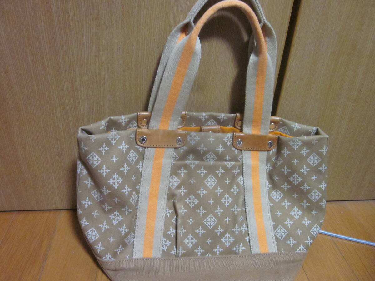 ラシットのレジャーキャンパストートバッグ☆アイビーテープ☆ベージュオレンジ拍卖