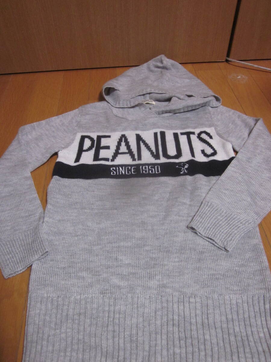 新品☆女児スヌーピーのフード付きニット☆チュニック丈☆サイズ130拍卖