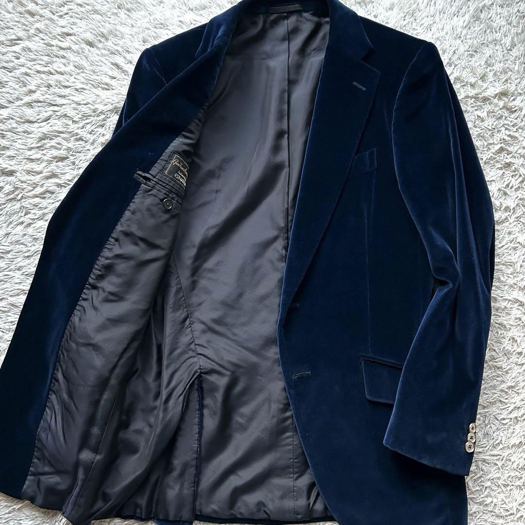 希少色 ★美品 ベロア★ テーラードジャケット ESTNATION Gianfranco Bommezzadri ジャンフランコ ボメザドリ ベルベット 紺 ネイビー拍卖