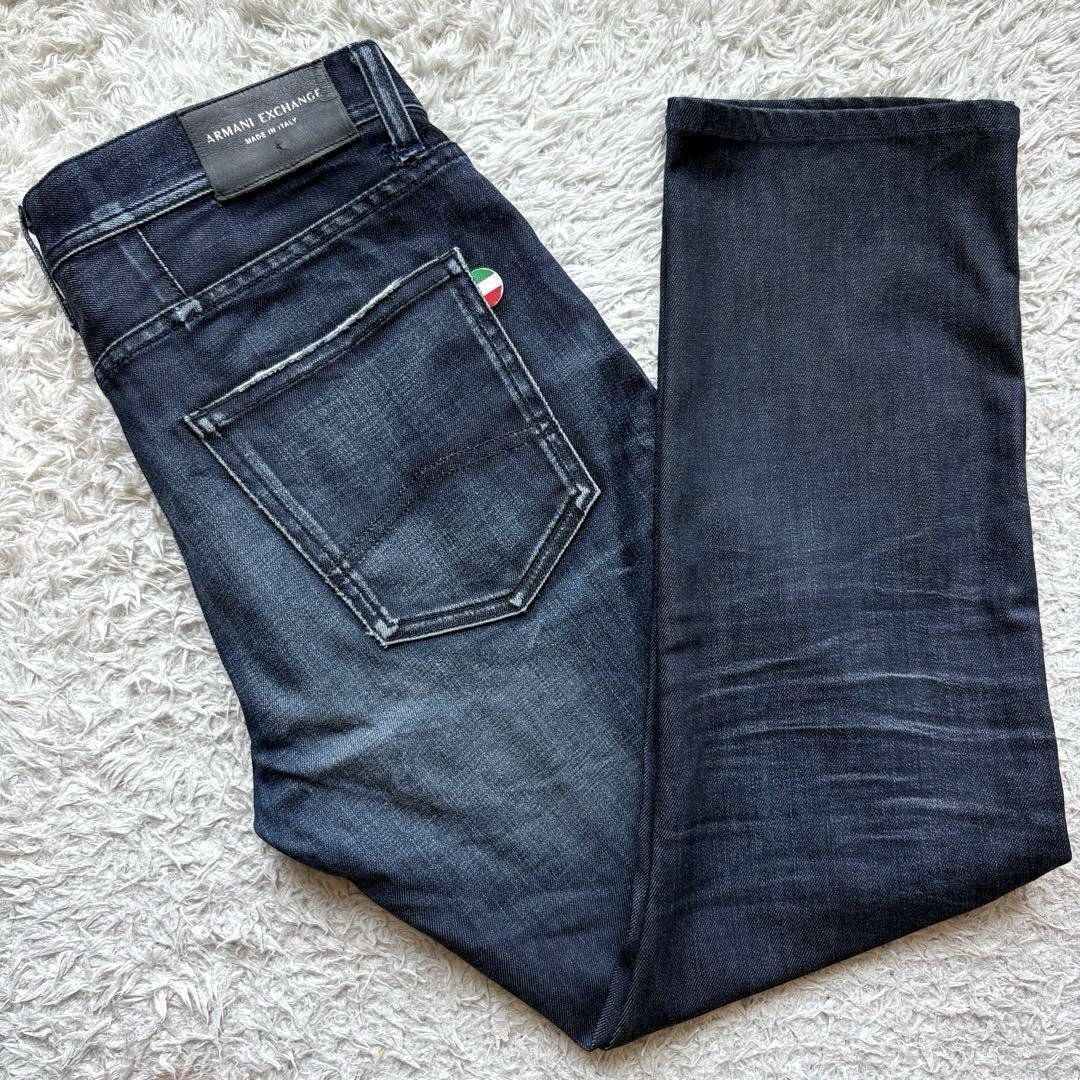 ★イタリア製 W32★ アルマーニ エクスチェンジ デニム ARMANI ジーンズ ダメージ加工 SLIM FIT スリムフィット 紺 ネイビー メンズ拍卖