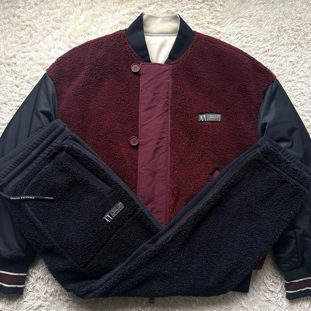 アルマーニ エクスチェンジ ★セットアップ XL相当★ リバーシブル ARMANI EXCHANGE ボア スエット スタジャン MA1 ボルドー 黒 ブラック拍卖