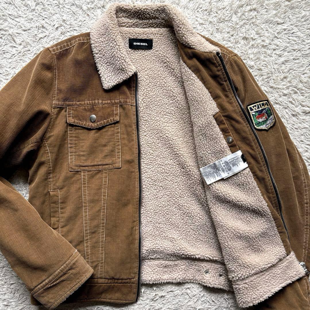ディーゼル ★希少 XLサイズ★ ボア ジャケット コーデュロイ DIESEL ワッペン ロゴボタン 茶色 ブラウン LL メンズ ジップアップ拍卖