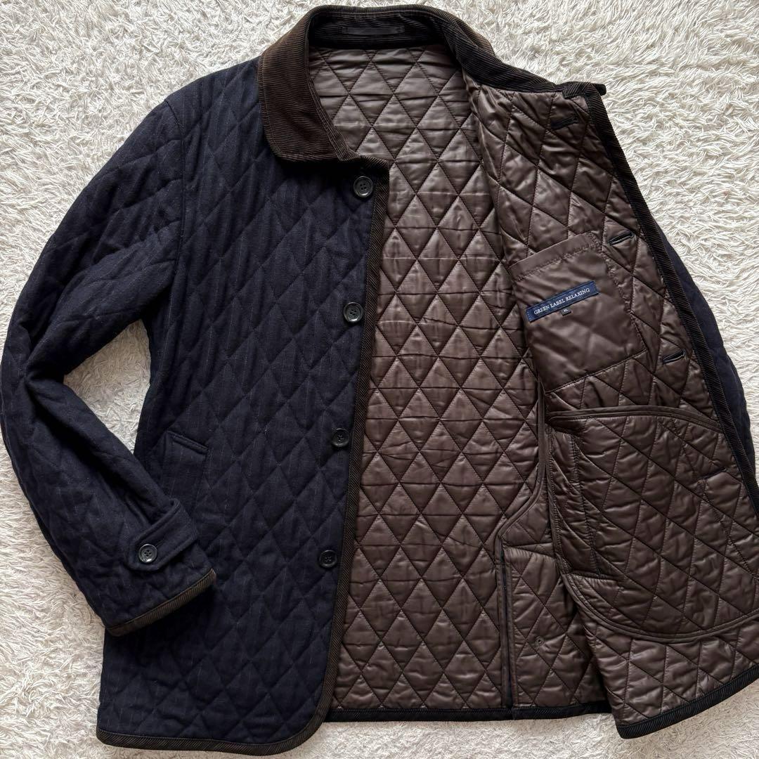 ★希少 XLサイズ★ ユナイテッド アローズ キルティング ジャケット UNITED ARROWS ストライプ 襟コーデュロイ 通勤 ビジネス 紺 ネイビー拍卖