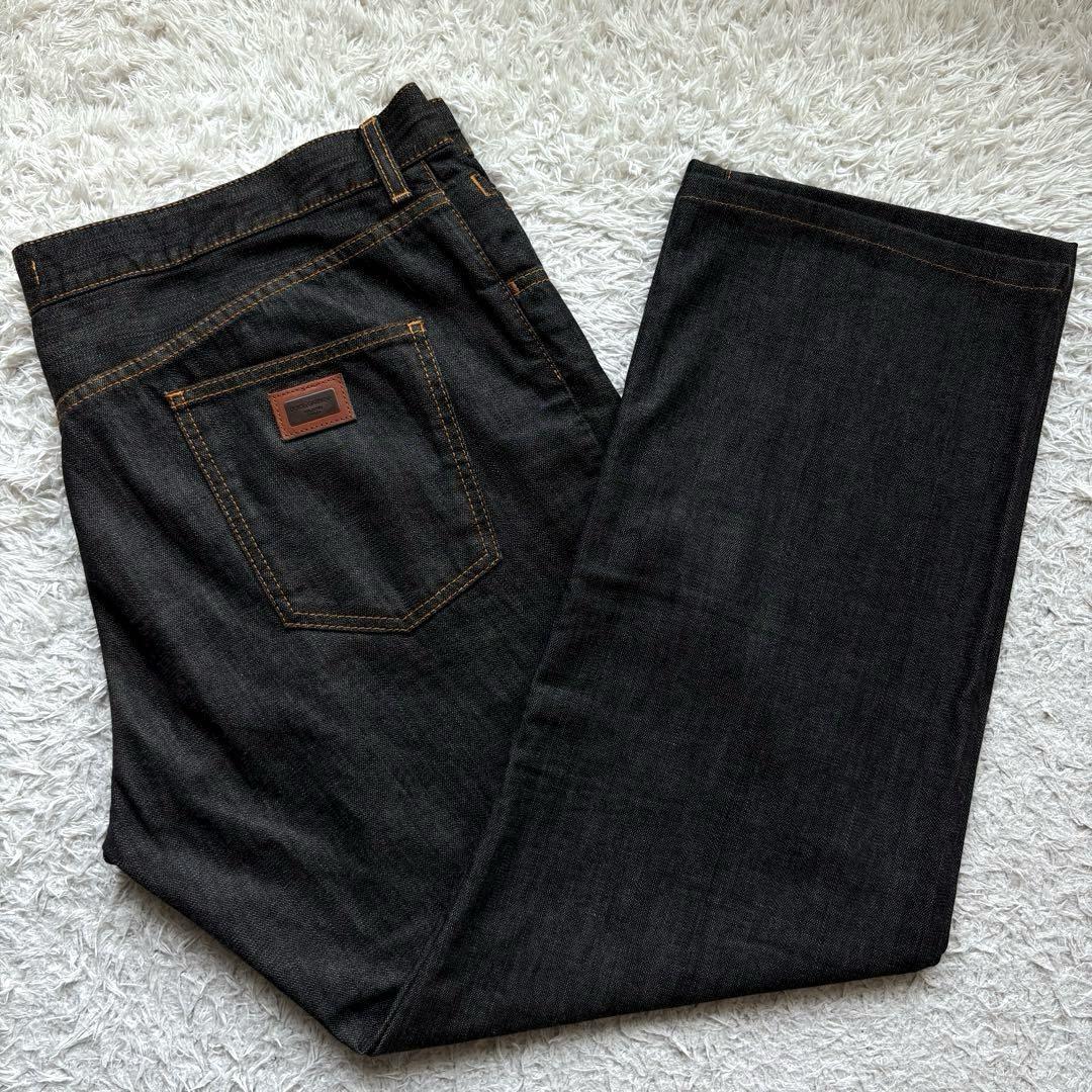 DOLCE&GABBANA ★特大 5XL★ デニム ロゴプレート ドルチェアンドガッバーナ パンツ ジーンズ ロゴジップ 黒 ブラック 58 メンズ拍卖