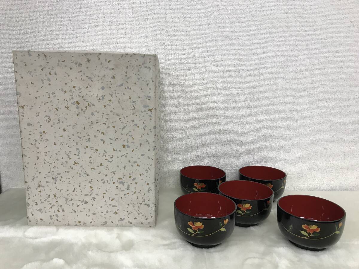 2002 桂由美 お茶碗 5点セット お椀 汁椀 漆器 まとめて 花柄 骨董品 花器 アンティーク コレクション 他拍卖