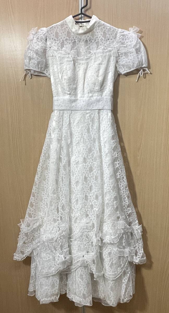 4936 ウエディングドレス ヴィンテージ アンティーク 昭和レトロ レースパフスリーブ 貸衣装処分品 舞台衣装/コスプレ/ブライダル拍卖