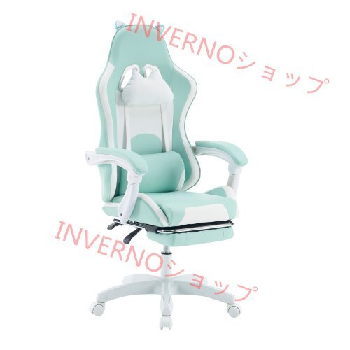 ブルー+ホワイト 新作★ゲーミングチェア ィス デスクチェア 通気性 一人掛け 腰楽 座いす チェア リクライニング パソコンチェア 多機能拍卖