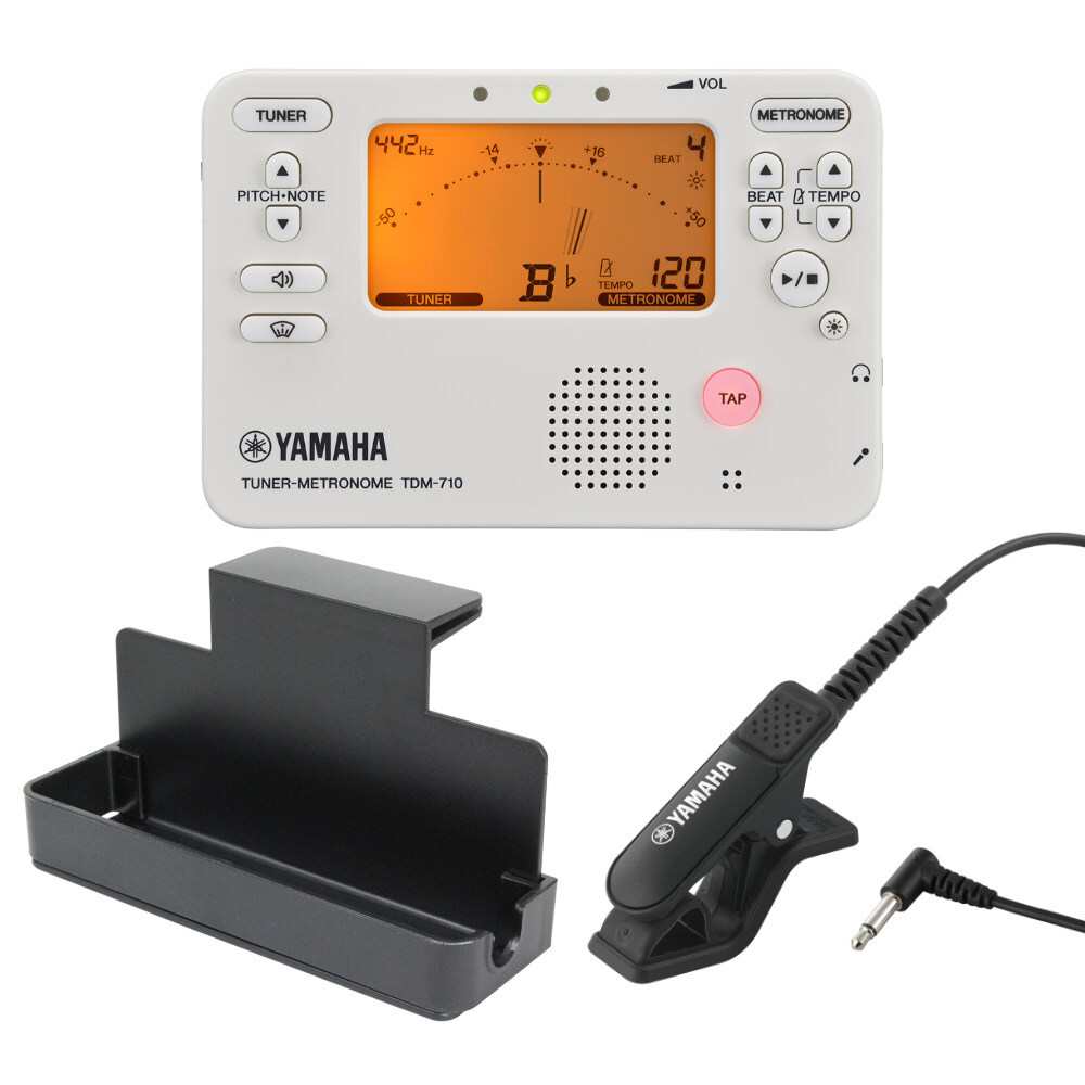 YAMAHA ヤマハ TDM-710IV アイボリー チューナーメトロノーム TM-40BK チューナーマイク 譜面台トレイラック 3点セット拍卖