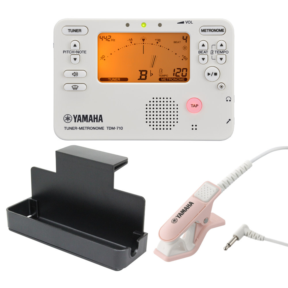 YAMAHA ヤマハ TDM-710IV アイボリー チューナーメトロノーム TM-40PK チューナーマイク 譜面台トレイラック 3点セット拍卖