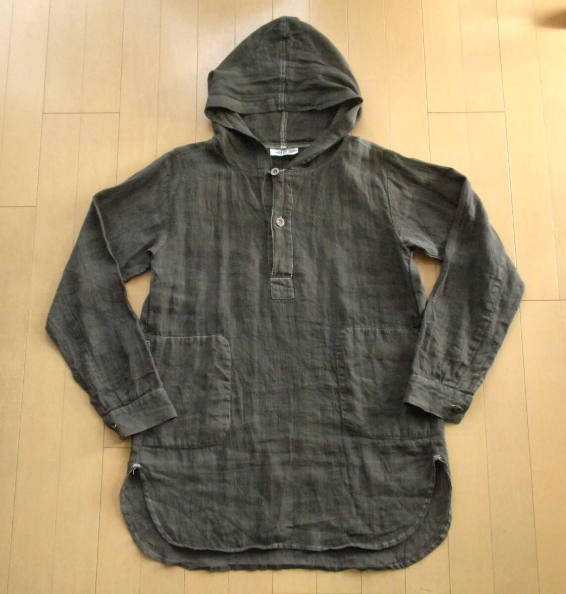 【HARROW TOWN STORES/リネンシャツ】プルオーバー フーディー ハロータウンストアーズ 英国製 イングランド製 ヴィンテージ 古着拍卖