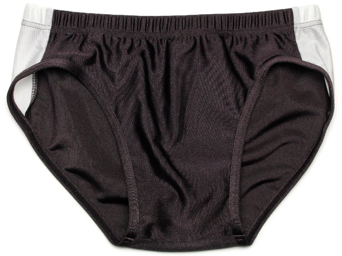 (Mサイズ)光沢ストレッチ2WAY★ローライズレーシングショーツ(ライン) 陸上用 ショーツ  ブラウン BL27拍卖