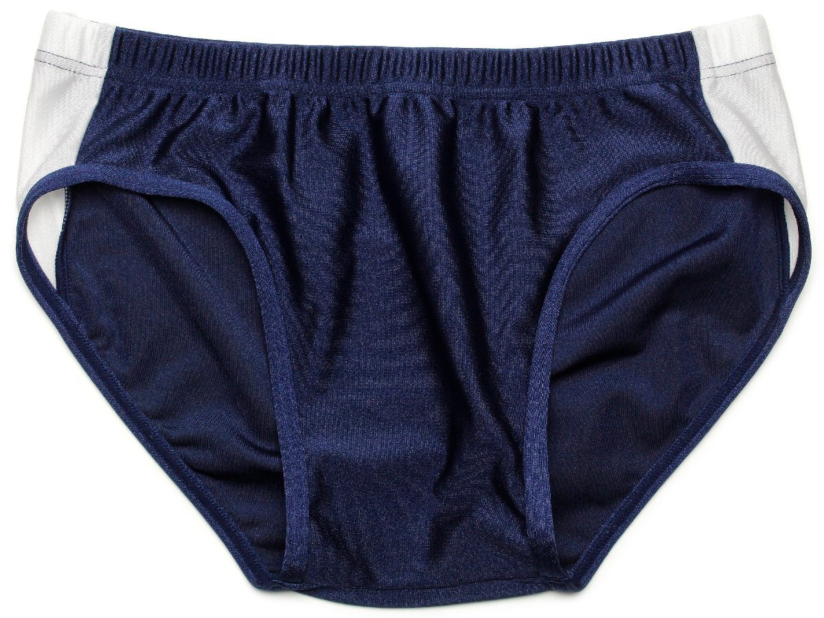 (Mサイズ)光沢ストレッチ2WAY★ローライズレーシングショーツ(ライン) 陸上用 ショーツ  ネイビー BL27拍卖