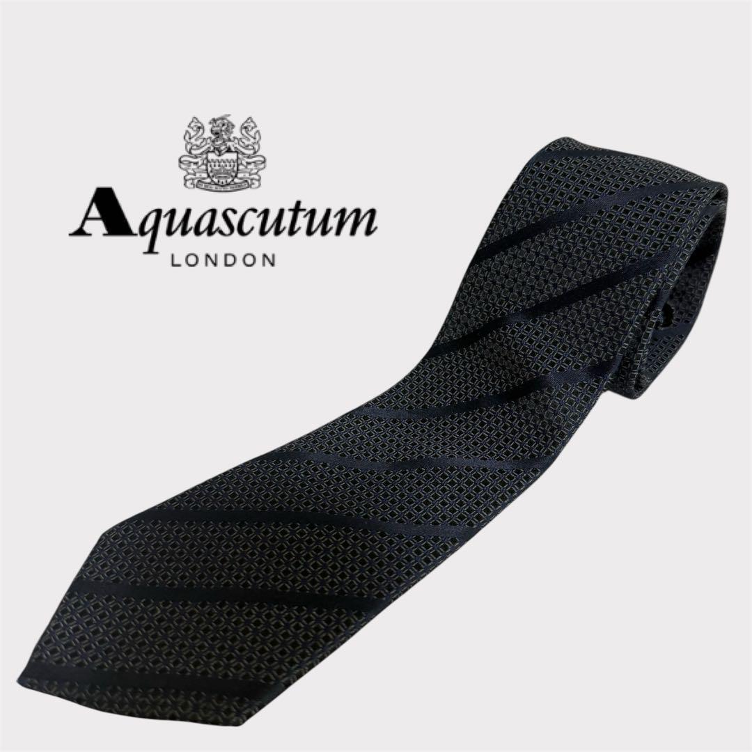 Aquascutum ダークブルー ストライプ ネクタイ拍卖