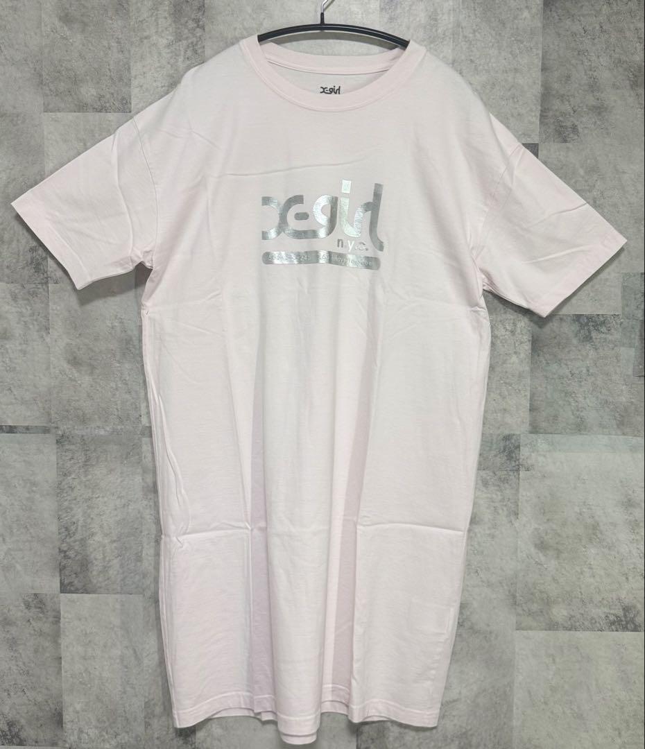x-girl ピンク ワンピースTシャツ シルバーロゴ M size拍卖