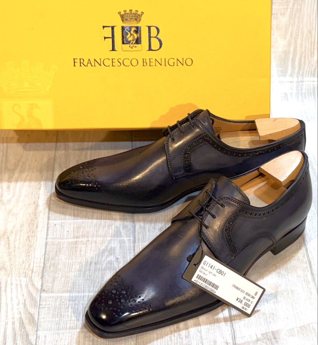 【未使用】FRANCESCO BENIGNO フランチェスコベニーニョ◆26.5cm 8◆プレーントゥ ダービー 革靴 ドレスシューズ ビジネス Italy製 メンズ拍卖