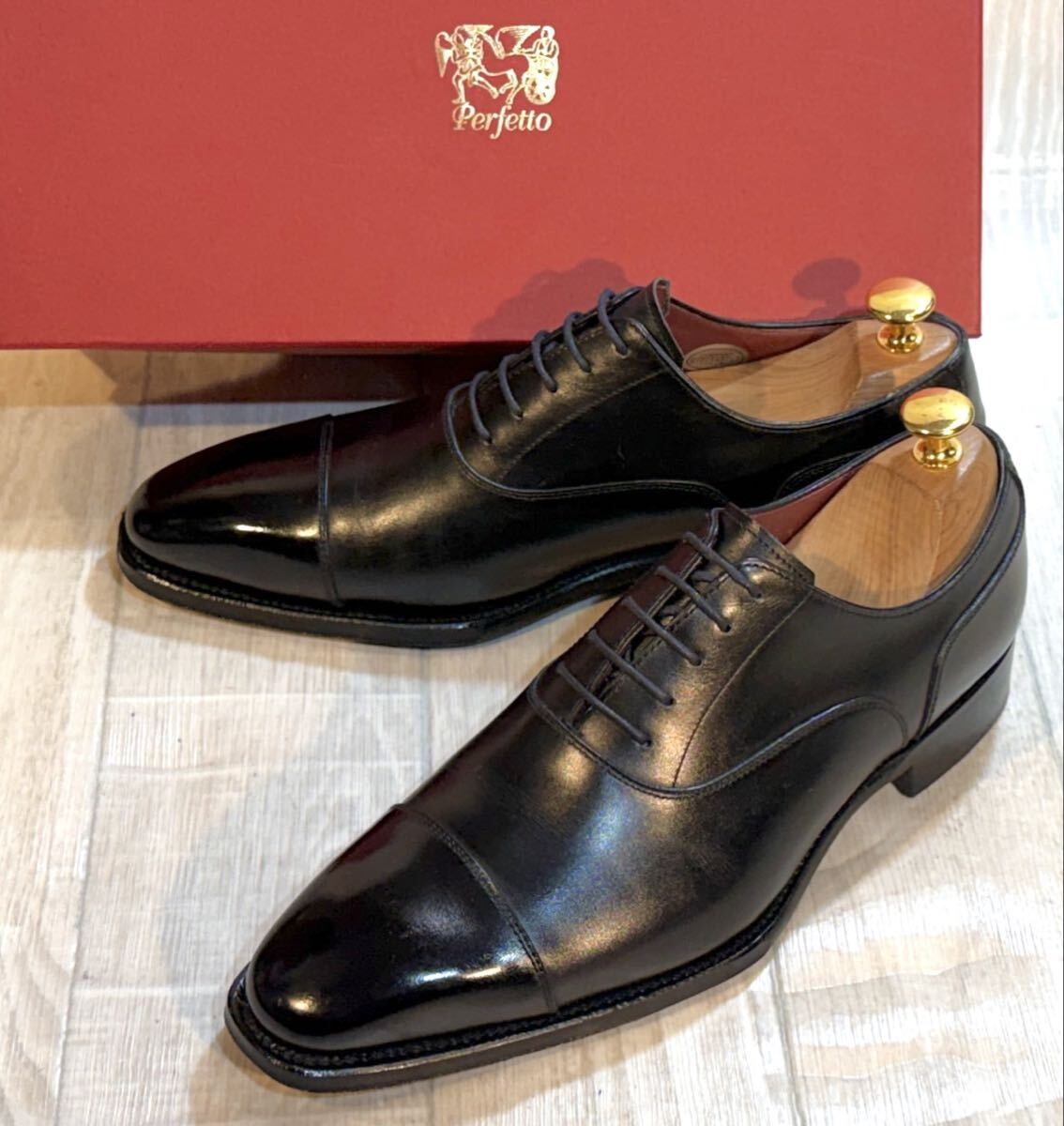 Perfetto ペルフェット◆24.5cm 6◆キャップトゥ ストレートチップ 革靴 ビジネスシューズ ドレスシューズ 日本製 グッドイヤー製法 メンズ拍卖