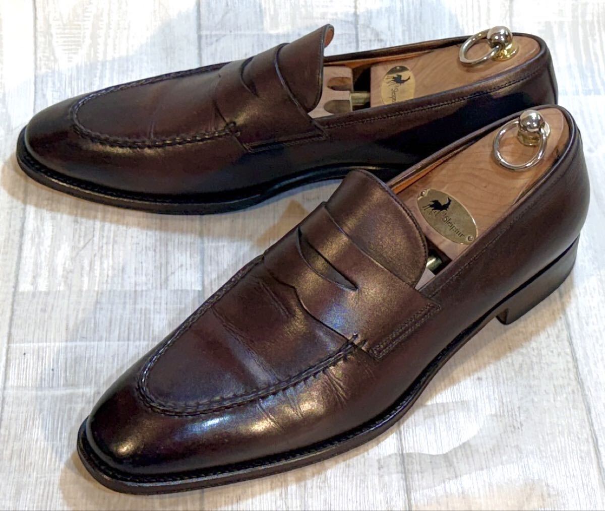 Santoni サントーニ◆27cm 8.5 F◆ITALY製◆コインローファー ペニーローファー 革靴 本革 ビジネスシューズ ドレスシューズ メンズ 焦茶拍卖