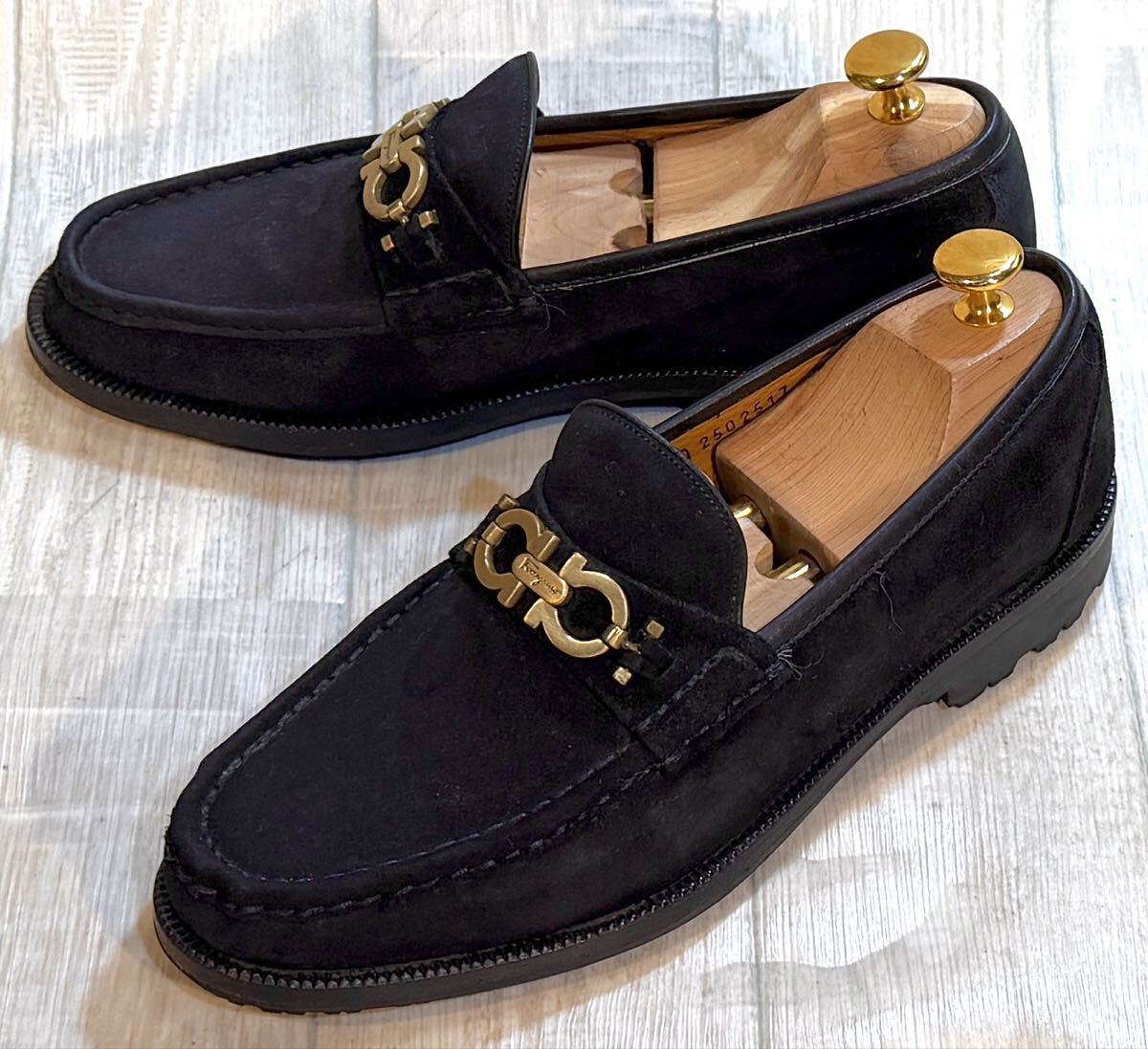 Salvatore Ferragamo フェラガモ◆25cm 7 EE◆ガンチーニ モカシン 革靴 本革 ローファー ビジネスシューズ ドレスシューズ ITALY製 黒 靴拍卖