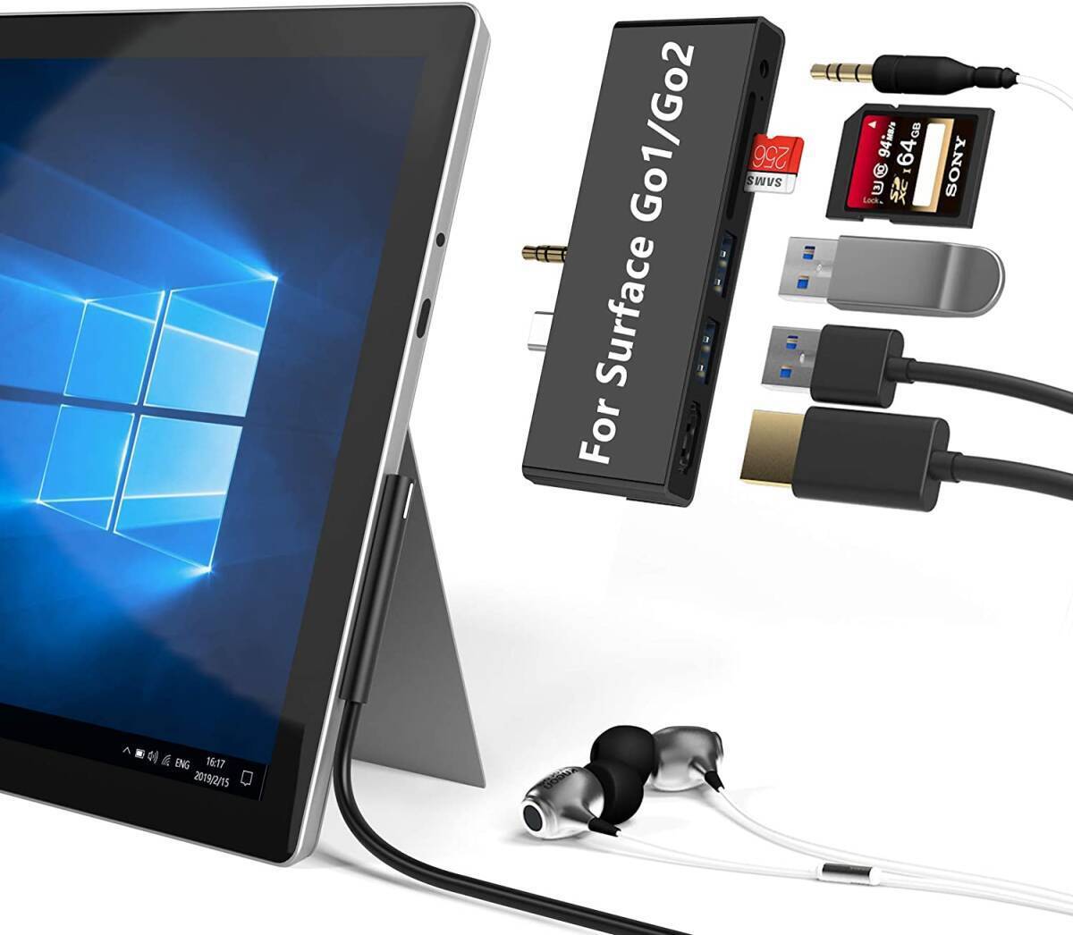 Microsoft Surface Go1/Go2/Go3 USB C ハブ 6ポート サーフェス ゴー アダプター拍卖
