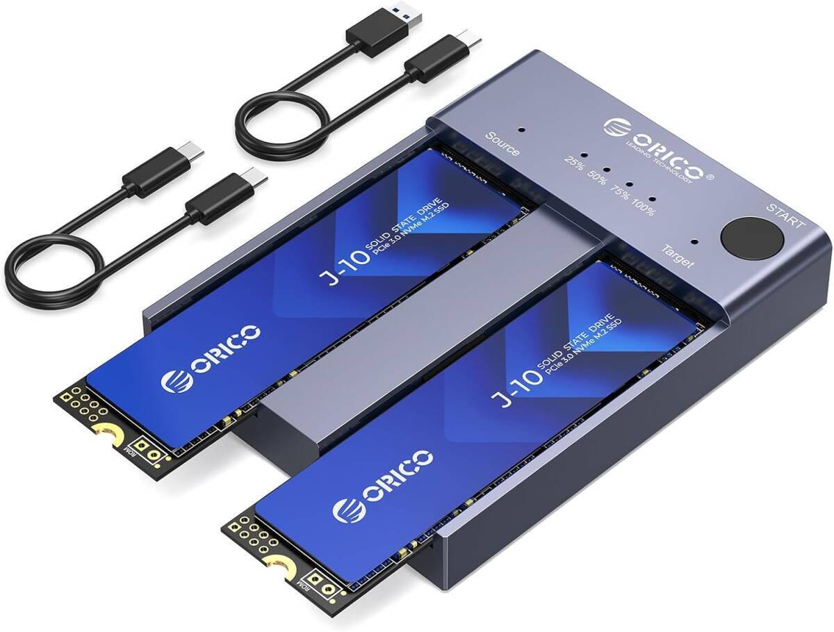 ORICO USB-C NVME M.2 SSDケース 2ベイ コピー機能付 USB3.1 外付けケース M-Key / B&M Key(Nvmeのみ)に対応拍卖