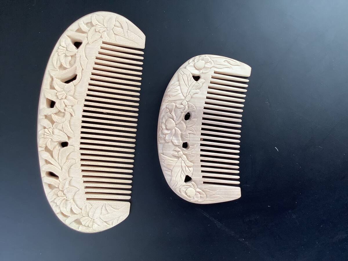 ☆ ツゲの櫛 彫刻入り 大、小 セット ☆拍卖