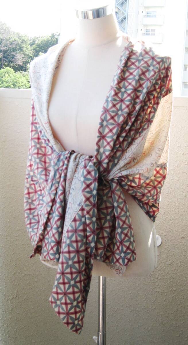 布乃言葉*花語り"一期一会no布綴れ(ポジャギ風)&;絹no大判ストール(パーティション&カーテン等々自在使用可)”はんなりピンク”拍卖