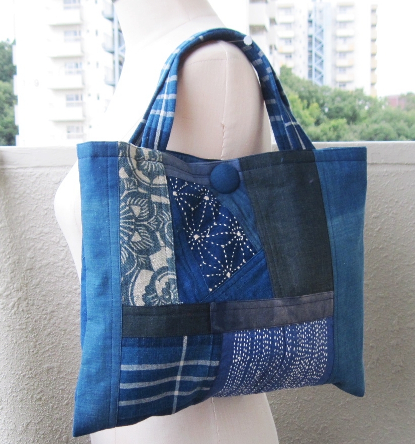 布乃言葉*古布木綿*藍染物語:トートバック”アンティーク木綿の花筐~布合わせ・刺し子と・シンプルが一番・素直な一品”拍卖